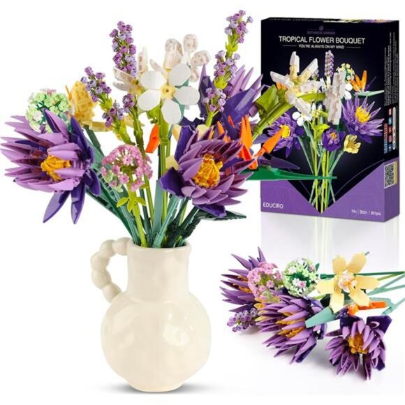 Flowers Bouquet Building Set, Creative 13 Artificial Wildflowers Botanical - Picture 1 of 8